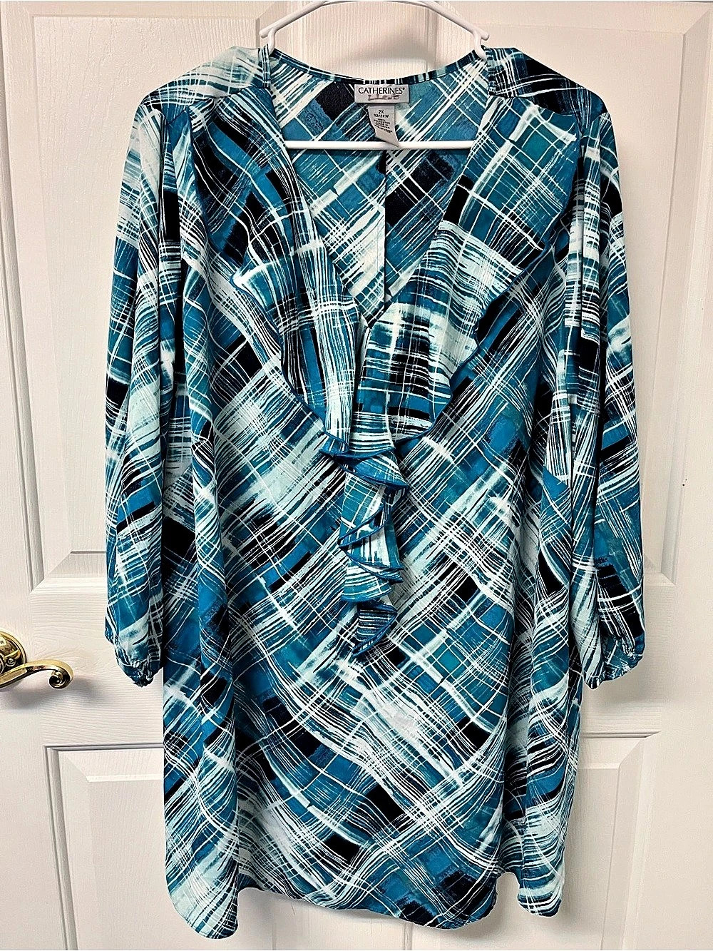 Catherines Plaid Blouse in Blue & White Size 2X